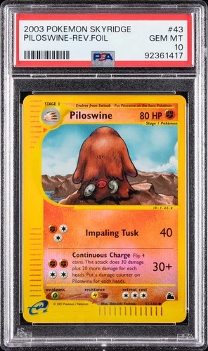 2003 POKEMON SKYRIDGE #43 PILOSWINE-REVERSE FOIL PSA 10