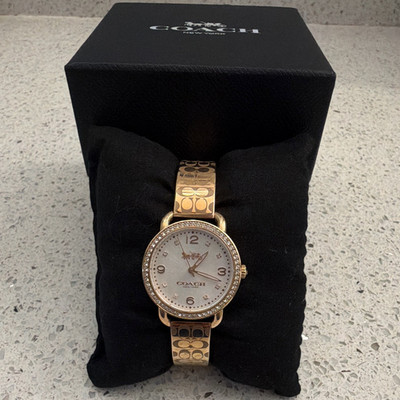 Coach Delancey Women s Quartz Gold Bracelet Watch White Dial Crystal Bezel Box