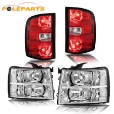 4X Headlights Red Tail Light Fits 07-13 Chevy Silverado 1500 07-14 2500HD 3500HD