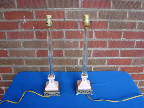 PAIR PINK PORCELAIN & GLASS BOUDOIR LAMPS DRESSER VANITY18 3/8" HIGH - 第 4/10 張圖片
