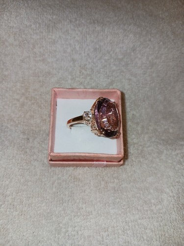 Size 7 VRose Gold/Sterling Ring Rose De France Concave Amethyst 19.35TCW (741) - Picture 10 of 18
