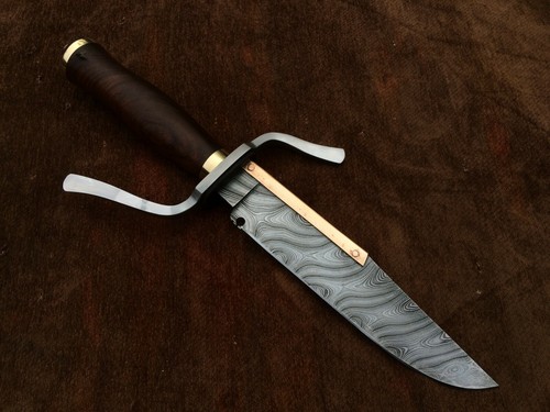 Custom Handmade Damascus Steel Bowie Knife, Stencil Copper Inlay Bowie Knife - Picture 6 of 10