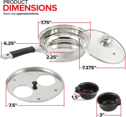 Nonstick Egg Poacher Pan, 2 Poached Egg Cups, Easy Poached Egg Cooker Stainless - Picture 2 of 7