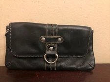 FOSSIL Black Soft Pebbled Leather w/Silver Tone  Clutch Wristlet No Wrist Strap