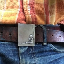 vintage 1970s GIRL child FLOWERS floral TREE nature Bergamot Brass BELT BUCKLE