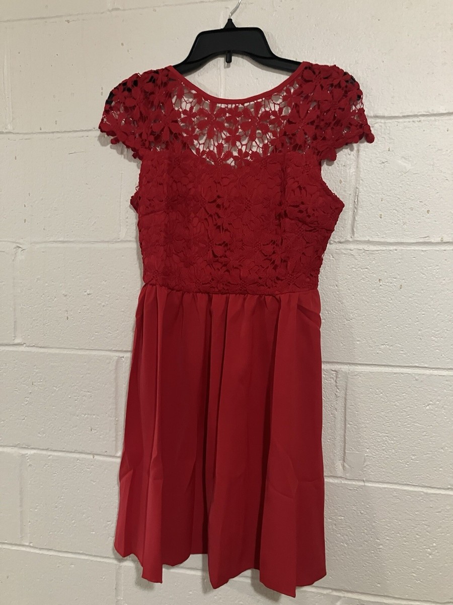 New Red Guipure Lace A-line Dress - Small Size, Shein - above-the-knee dress