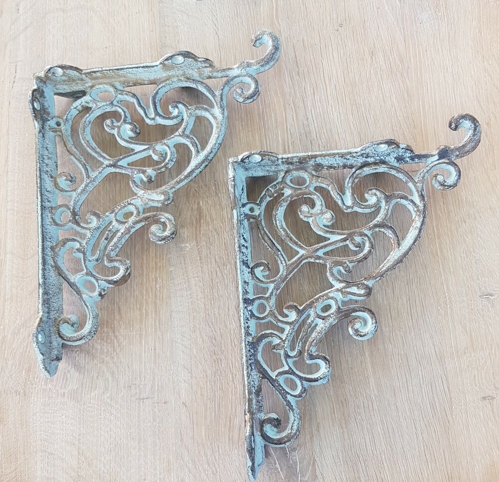 2 Regalwinkel Regalträger Gusseisen Jugendstil Regal Winkel Stützen 24x20cm Set