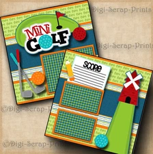 MINI GOLF family 2 premade scrapbook pages paper printed layout DIGISCRAP A0578