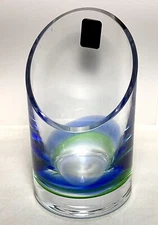Fossheim Norway Glass Cylinder Votive Holder Blue And Green Angle Cut Handblown