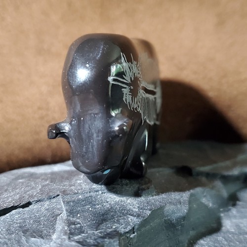 ZUNI JULIUS YUSELEW Etched JET Buffulo Fetish New - Picture 4 of 11
