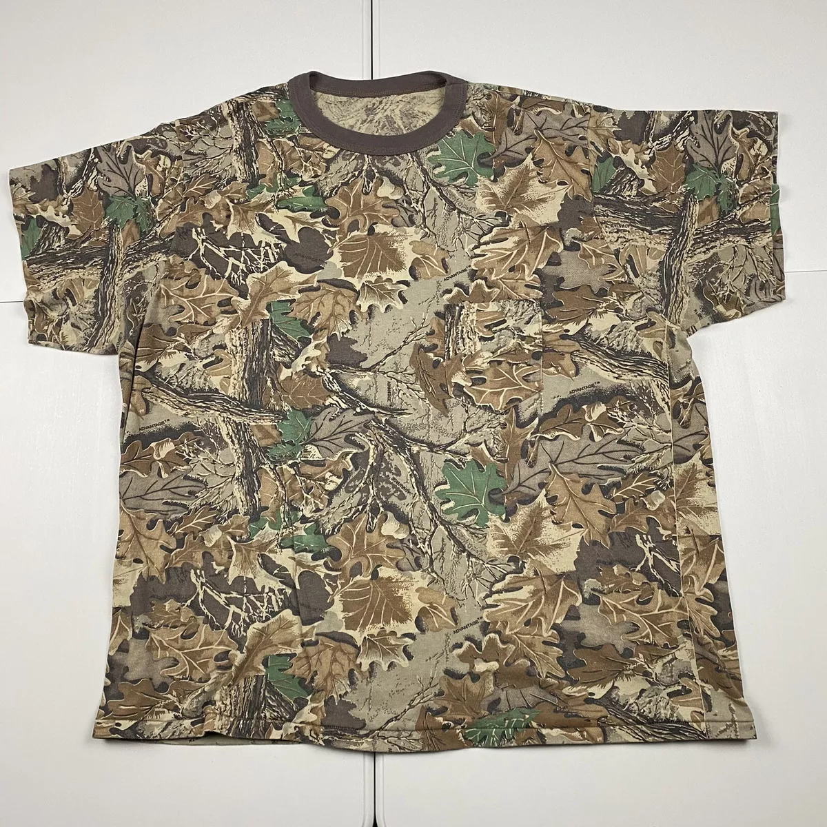 Vintage 90s Real Tree Camo All Over Print T Shirt Green XL Single Stitch