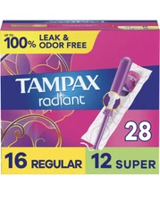 Tampax Tampons 28 Count Radiant Unscented Regular Super