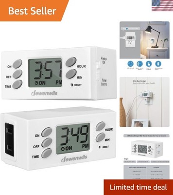 Listed 125V Digital Light Timer with Large Display - 2 Pack, 15A/1000W