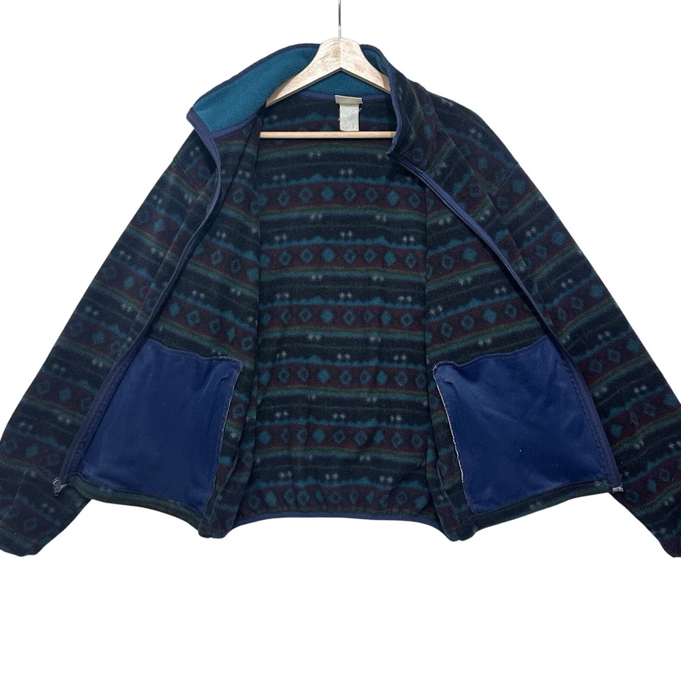 Vintage LL Bean Jacket Men Medium/Large Aztec Fleece Full Zip Outdoors 90s Retro - Image 2 of 4