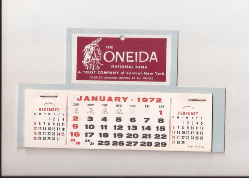 Vintage 1972 Desktop Oneida National Bank Calendar