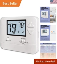 Compact Non-Programmable Thermostat for Single-Stage HVAC Systems - Easy Display