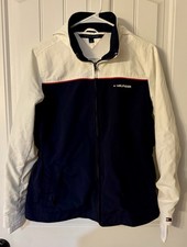TOMMY HILFIGER Womens White  Navy Jacket Medium Hooded Flag Active