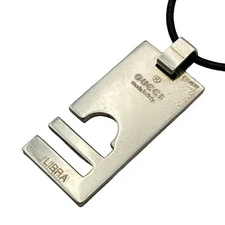 Auth GUCCI Horoscope Necklace (Libra) - Silver Black Leather Necklace