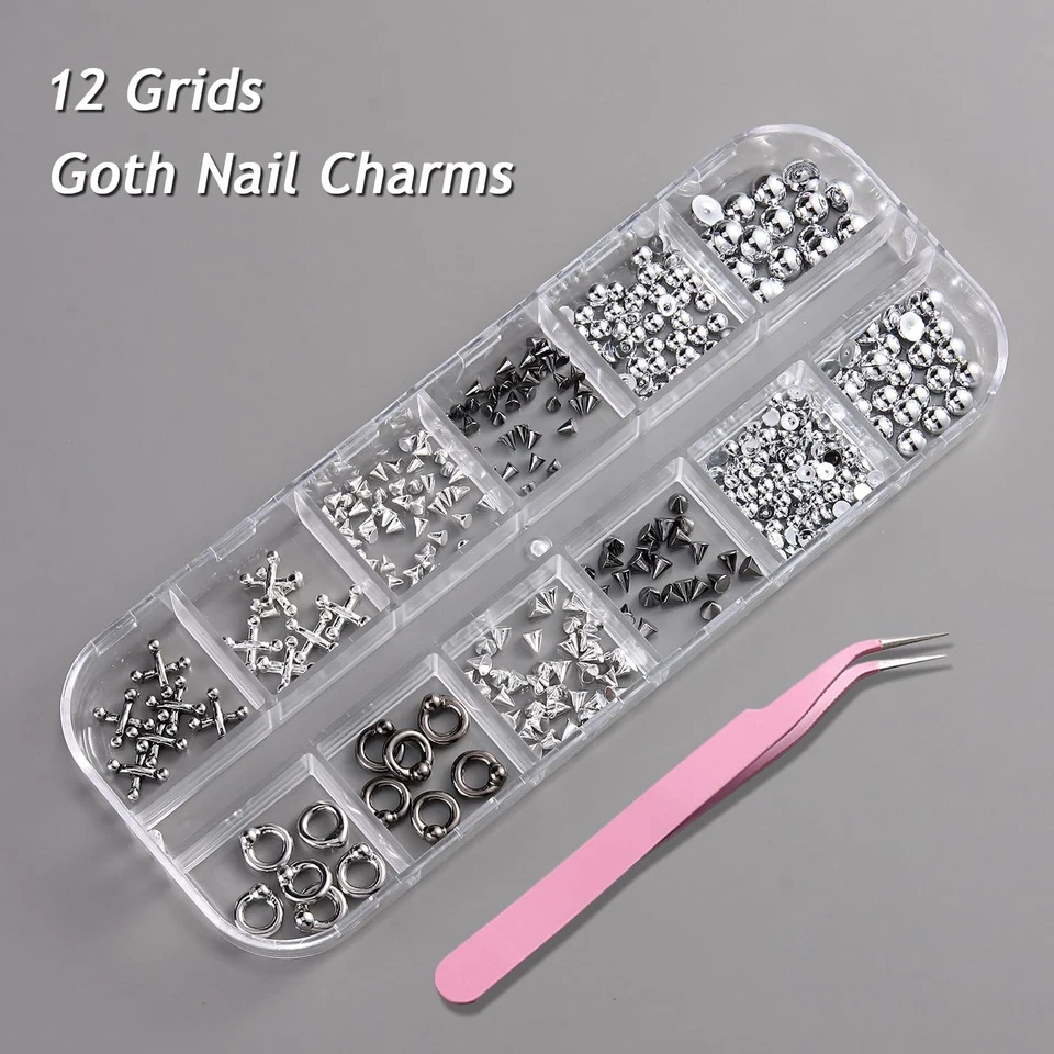 Dijes de uñas góticos 3D triángulo espiga remache cuentas piercings de metal para arte en uñas Foto 4 de 4