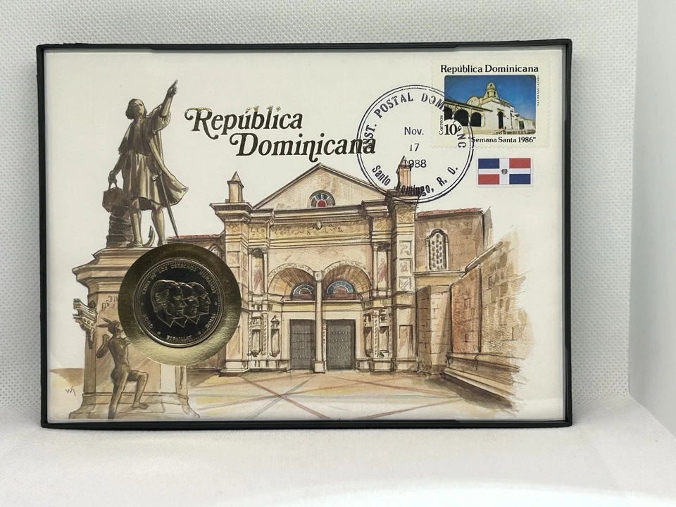 1986 Dominican Republic 🇩🇴 1986 Postal Card & Coin In Frame! Just Brilliant ✨ - Image 2 of 4
