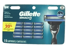 Gillette Mach3 Razor Blade Refills, 15 Cartridges - New OEM