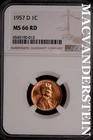 1957-D Lincoln Wheat Cent- NGC-MS66 RD Gem Brilliant Uncirculated Luster #SLM360