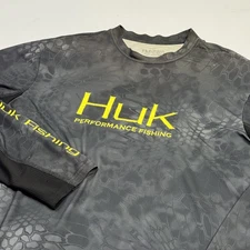 Huk Performance Fishing Shirt Mens Medium Gray Camo Long Sleeve Athletic Outdoor