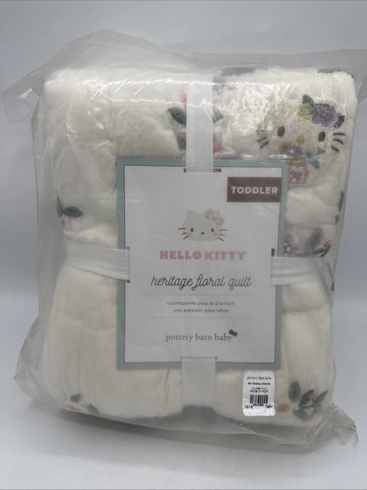 Colcha Pottery Barn Baby Heritage floral Hello Kitty costurada à mão 100% algodão - Imagem 3 de 3