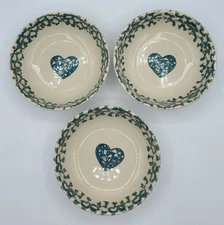 Folk Craft Hearts Green/Blue Sponge 6.5" Soup/Cereal Bowl by Tienshan Set of 3
