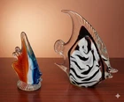 Lot of 2 Vintage Art Glass Fish Figurines Murano Style Angelfish & Tropical
