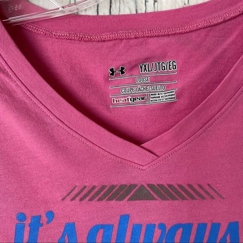 Under Armour UA Tee Shirt Youth Girls XL Pink Loose Basic Heat Gear Logo Running - Picture 4 of 9
