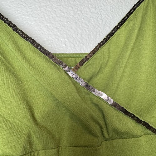 Vtg Merona Camisole Top Size Large Green Sequin V Neck Cotton Cami Fairycore Y2K - Picture 6 of 9
