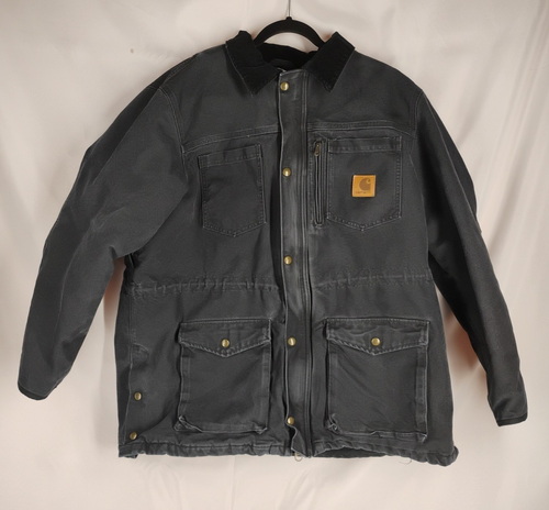 Carhartt Vintage 90s Herren XL Mantel schwarz Tonnen Taschen schweres Steppfutter
