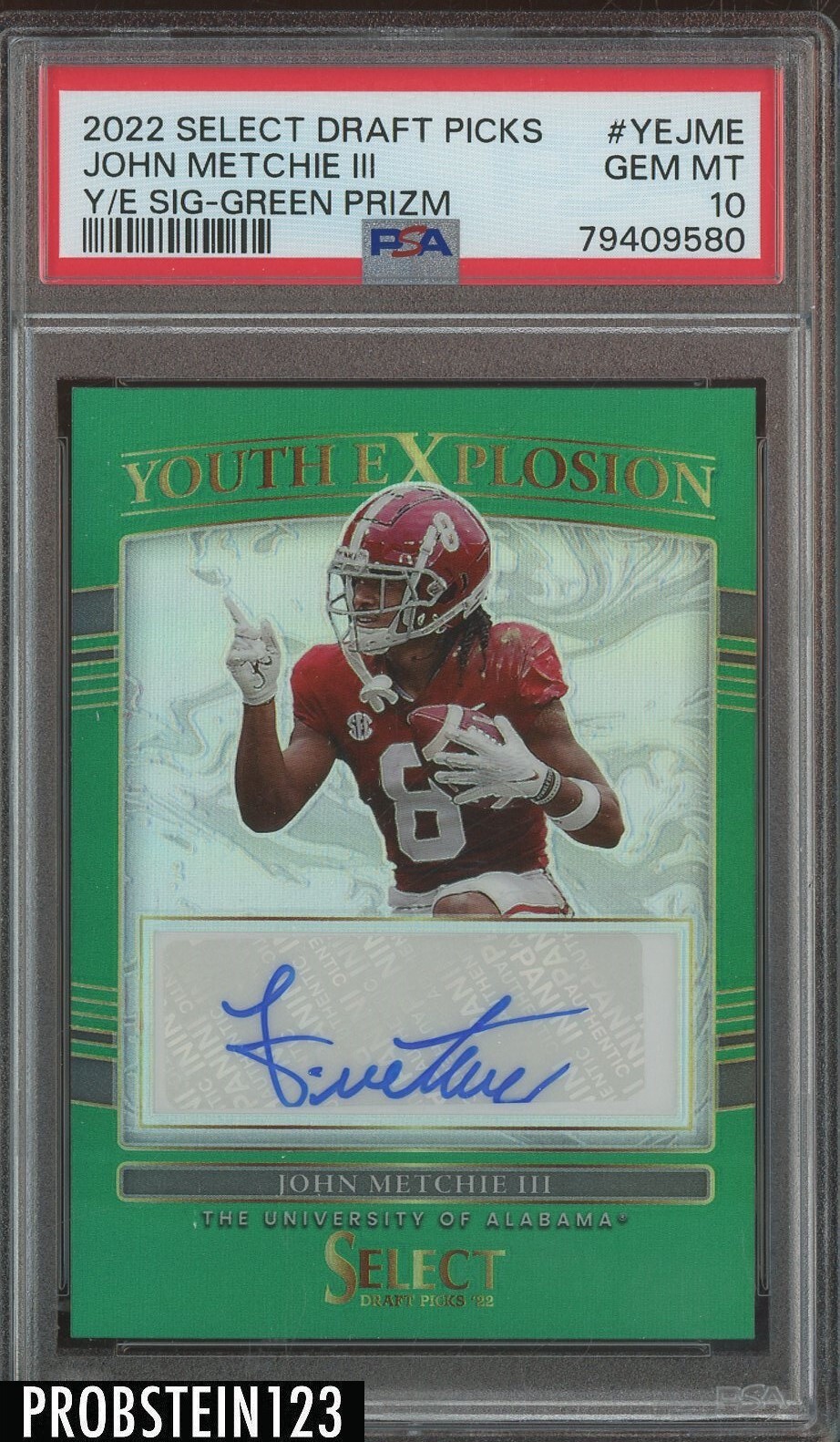 John Metchie Panini Select Draft Picks Youth Explosion Signatures #YEJME Green Prizm