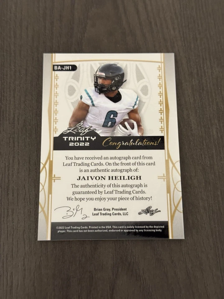 2022 Leaf Trinity Gold Autographs /75 #BA-JH1 JAIVON HEILIGH Signed Auto ROOKIE - Image 2 of 2