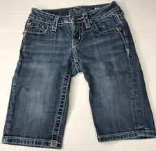 Miss Me Girl's Size 10 Bermuda Denim Jean Shorts Embroidered Cross Rhinestones
