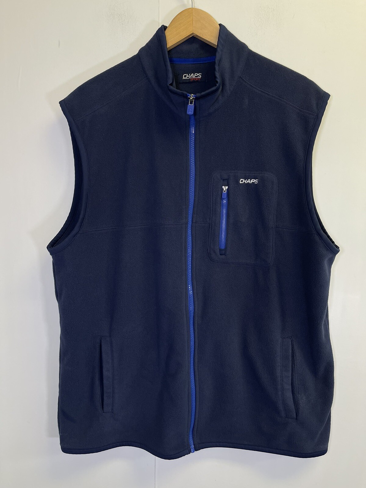 Chaps Sport Fleece Vest Mens XL Blue Full Zip Up Pockets Golf Camping Hiking