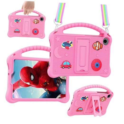 for,with Stand Handle Kickstand, Soft Silicone Galaxy Tab A9 Case 8.7-inch Pink