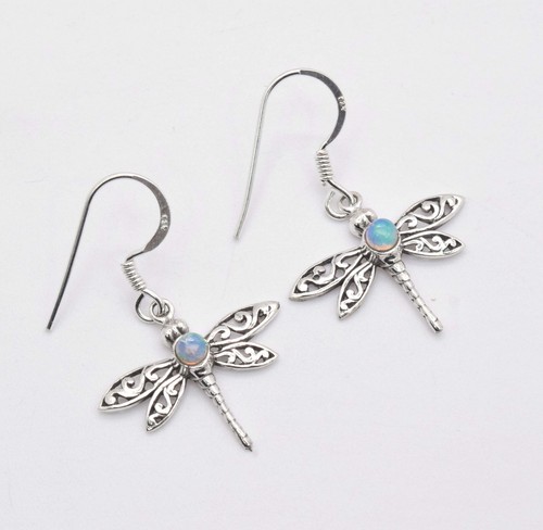 925 Solid Sterling Silver Peridot,Garnet Multi Stone Dragonfly Hook Earring - Picture 55 of 69