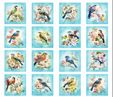 Birds Flowers Fabric 36" Panel Birdsong Garden Bird Floral QT Cotton
