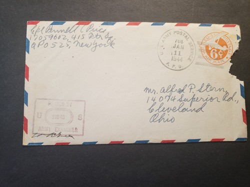 APO 525 NAPLES, ITALY 1944 Censored WWII Army Cover 415 FIGHTER Sqdn w/ letter - Picture 2 of 3