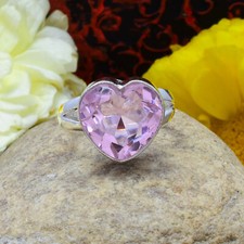 Valentine's Day Pink Kunzite Gemstone 925 Sterling Silver Handmade Ring All Size