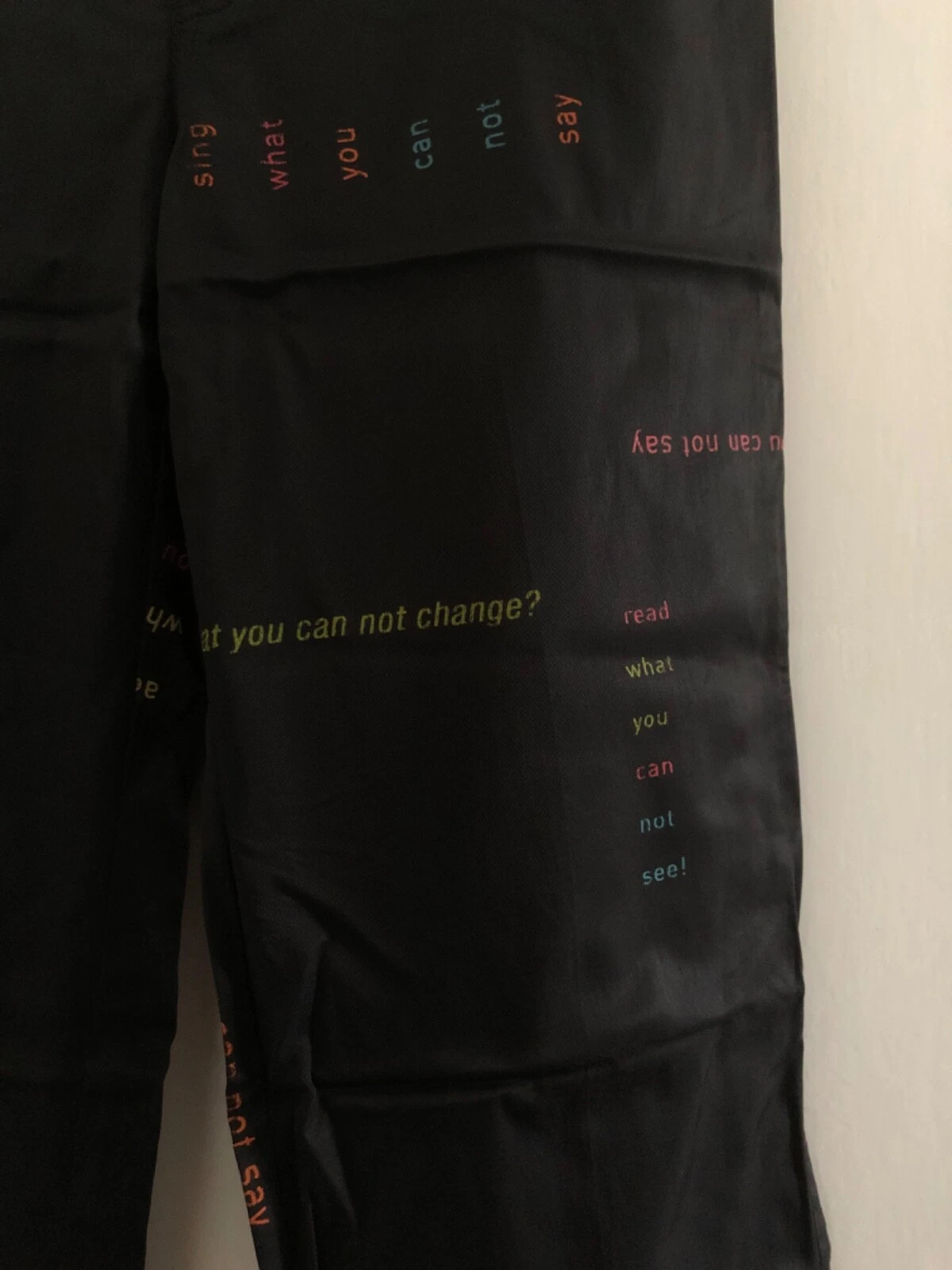 Pantalone vintage Moschino nero raso gamba dritta W30 L31 stampa grafica