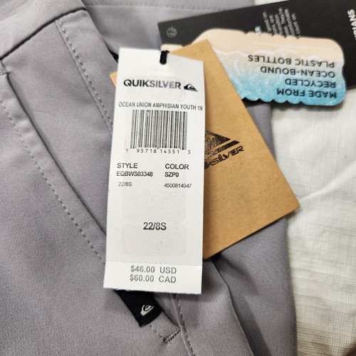 Quiksilver youth Size 22 / 8 S regular fit Gray ocean Amphibian Shorts NWT -20 - Picture 8 of 9