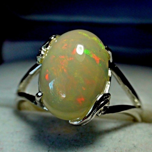 NATURAL! 3.35 ct WHITE VERY FLASH ETHIOPIAN OPAL RING 925 STERLING SILVER.6.75 - Picture 8 of 11
