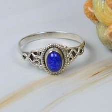 Lapis Lazuli Gemstone 925 Sterling Silver Ring Statement Christmas Gift B-398