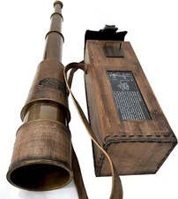 Retro Brass Tube Telescope Pirates Nautical Vintage Sailor Spyglass Leather Case