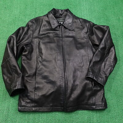 WILSONS LEATHER PELLE STUDIO BLACK ZIP UP LEATHER JACKET MENS SZ L **READ**