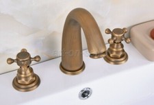 Bathroom Faucets Widespread Antique Brass Double Handle Mixer Hot Cold Water Tap