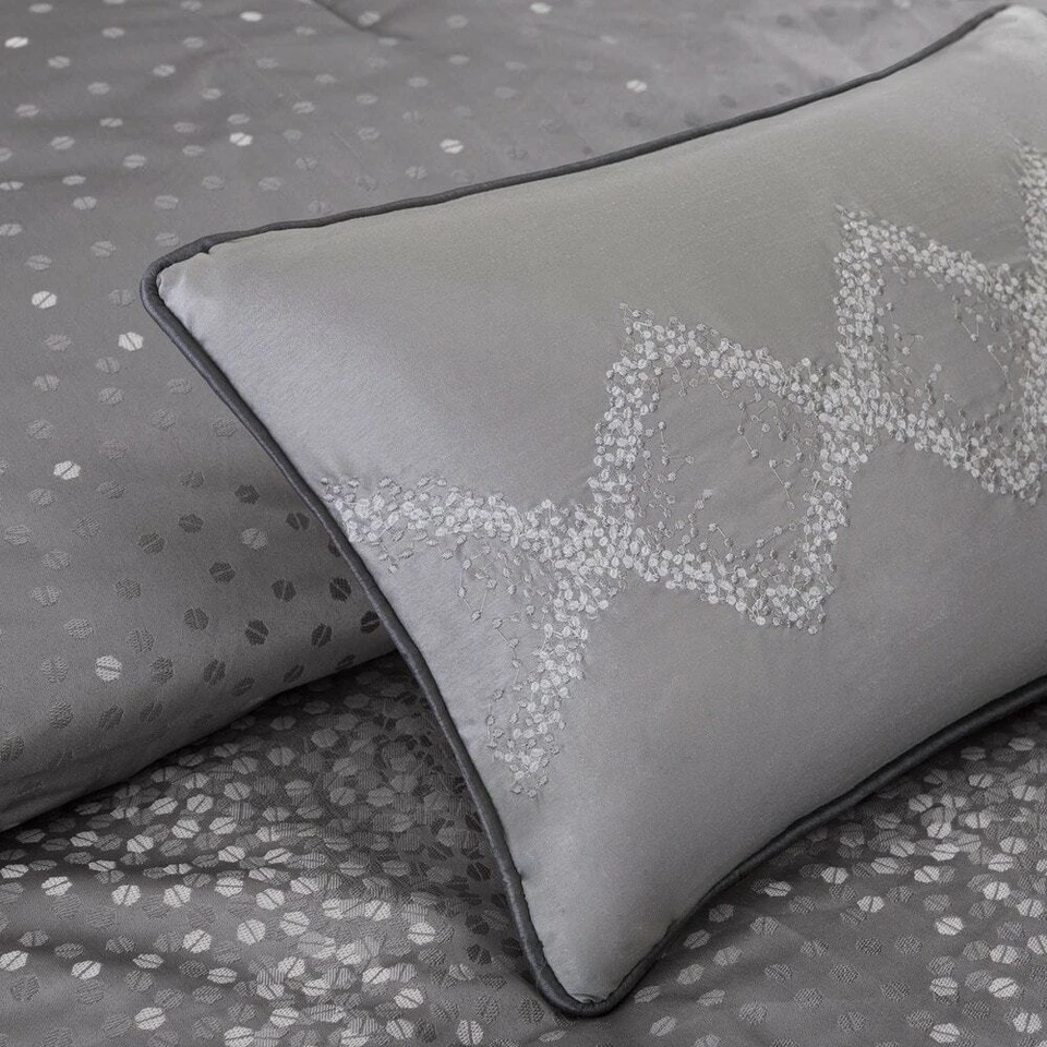 КРАСИВЫЙ 7 ПК СОВРЕМЕННЫЙ ШИК ГЛАМУРНЫЙ СЕРЫЙ СЕРЕБРИСТЫЙ ГЕОМЕТРИЧЕСКИЙ МЯГКИЙ КОМПЛЕКТ ОДЕЯЛ - Изображение 4 из 4